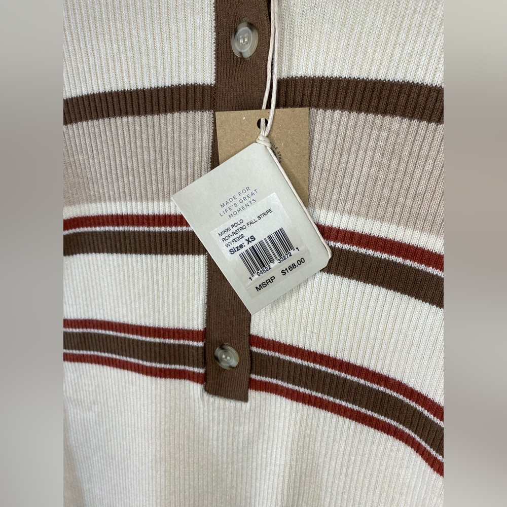 NWT FAHERTY ORGANIC COTTON AND CASHMERE SWEATER SIZE XS IN RETRO FALL STRIPE - Picture 3 of 3